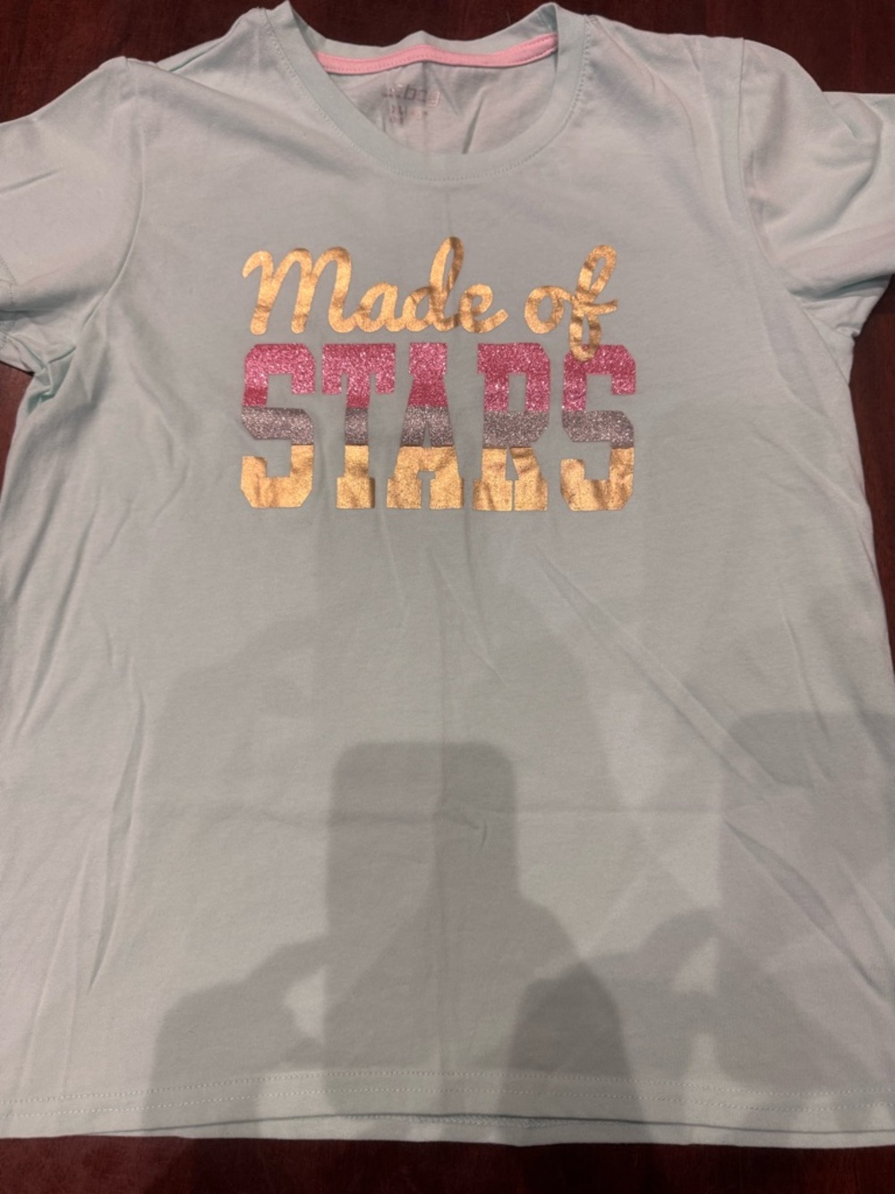 Girls' Light Blue "Made of Stars" Graphic Tee with Gold & Pink Glitter